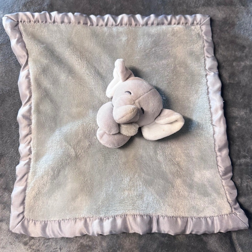 Carters Gray Elephant Security Blanket Lovey Plush Satin Trim Cuddle Baby Unisex